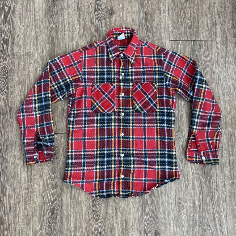Vtg Big Mac Flannel Men's M Tall Red/White Plaid 70s Shirt JC Penney Union Made